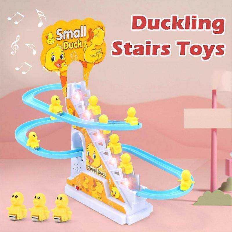 Duck Climbing Toy Electric Musical Stair Slide Track with Flashing LED Lights Educational STEM Toy for Kids