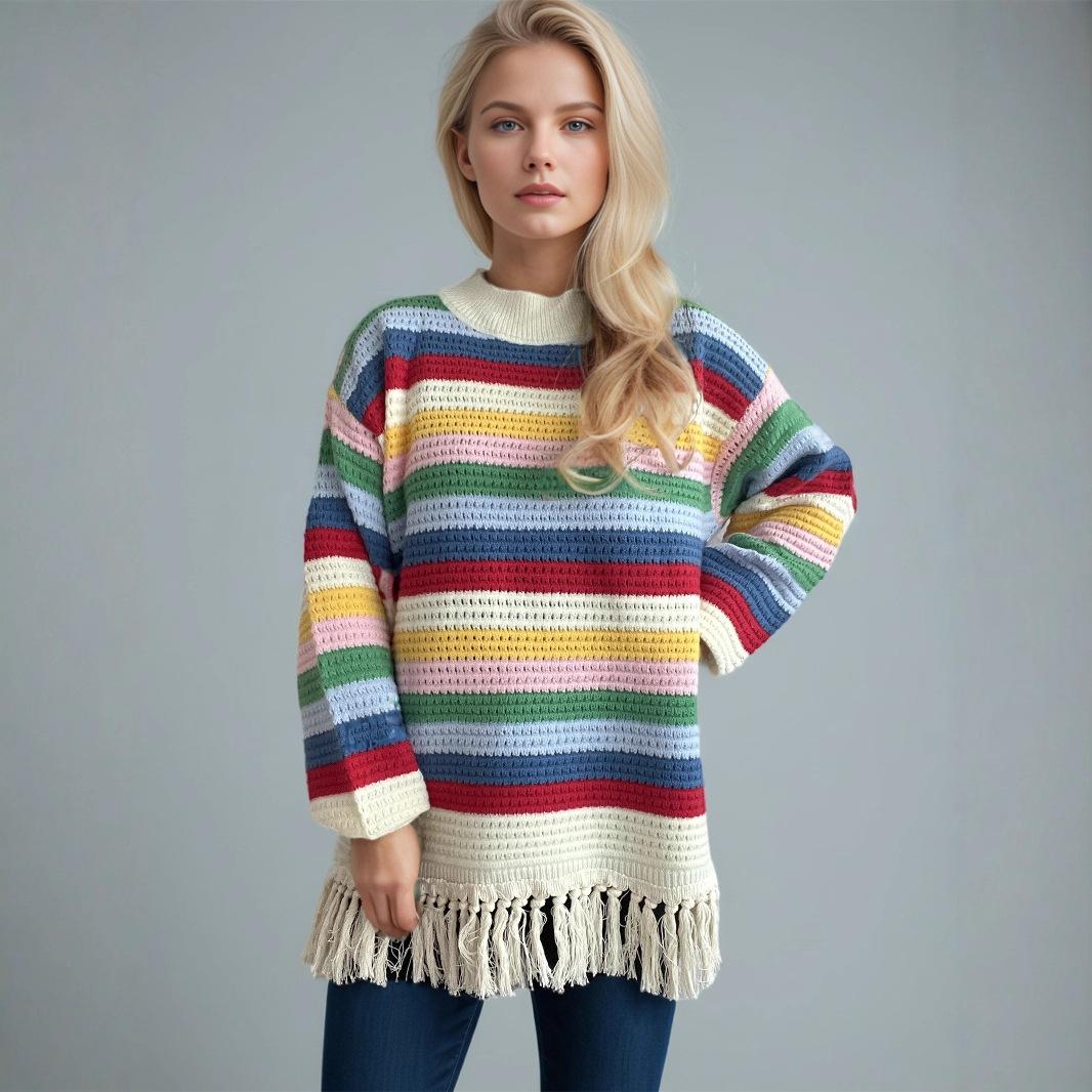 Свитера оверсайз для женщин Осенние наряды Повседневные Трендовые Пуловеры с круглым вырезом и рубчатой вязкой Женские Пушистые Пуловеры с длинным рукавом Свободного кроя Джемпер Свитер One Size абрикосовый