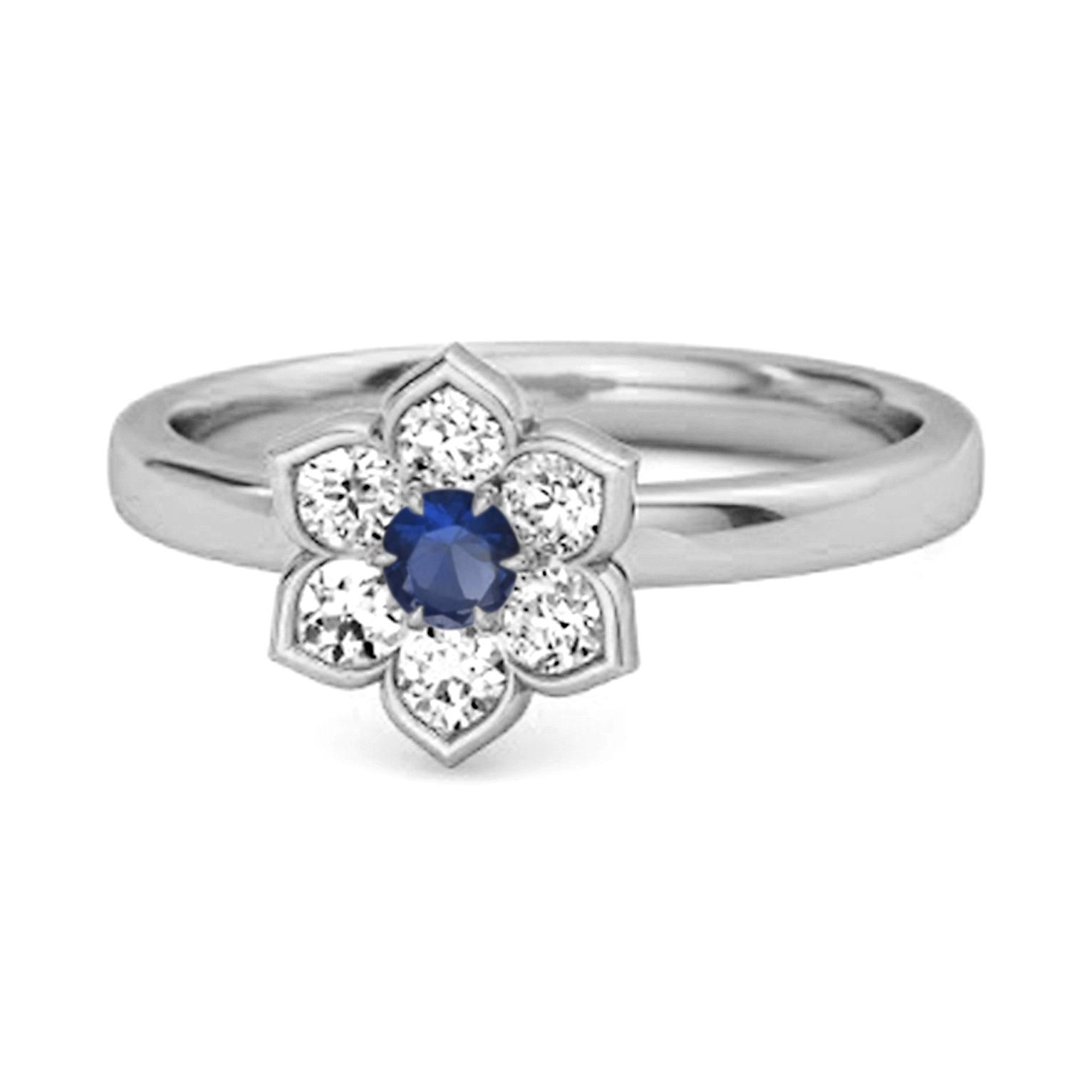 Blue Sapphire Floral Ring - 925  Sterling Silver 10 белый