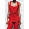 Autumn New Women suit French style Ol Casual With Belt round Neck Sleeveless Vest Mid Waist Flared Trousers