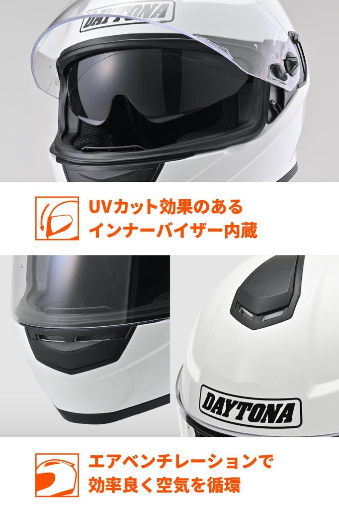 Daytona Motorcycle Helmet Full Face SG Standard Pinlock Seat Included Inner Visor Equipped White M Size 46489 ABS+PC DN-002CP (57-58cm)