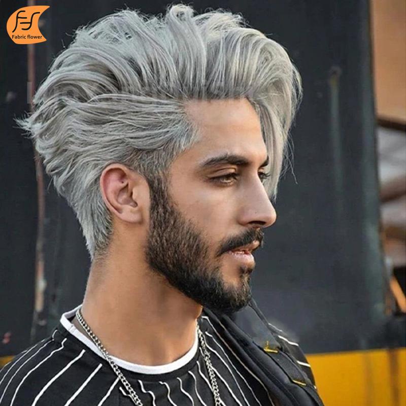 

Европейская и американская мужская мода, индивидуальный серебристо-серый парик из химического волокна, короткие волосы