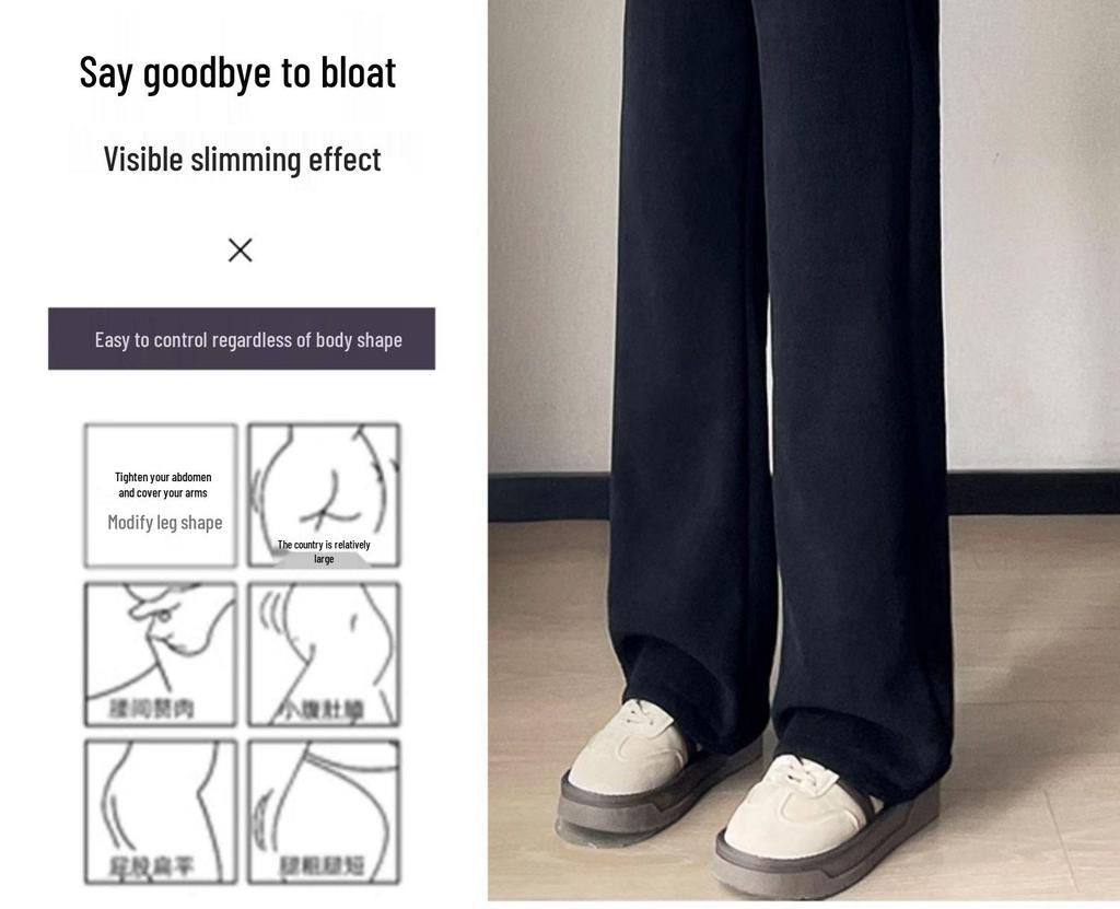 Women's 2025 Autumn/Winter Fleece-Lined Corduroy Wide-Leg Pants - Casual, Loose, Warm Straight-Leg Style