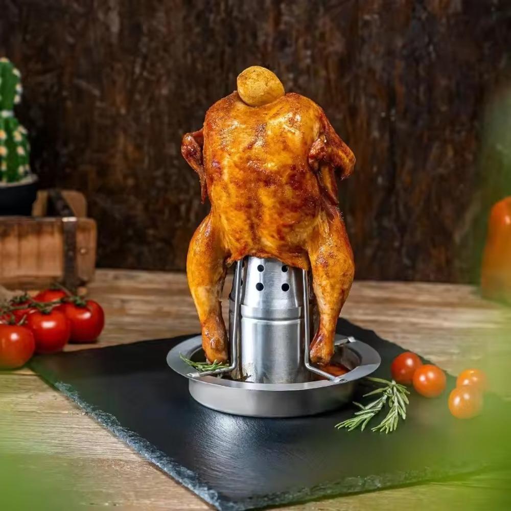 Vertical Chicken Roaster Stand Detachable Turkey Roasting Rack Beer Can Chicken Roasting Rack  BBQ