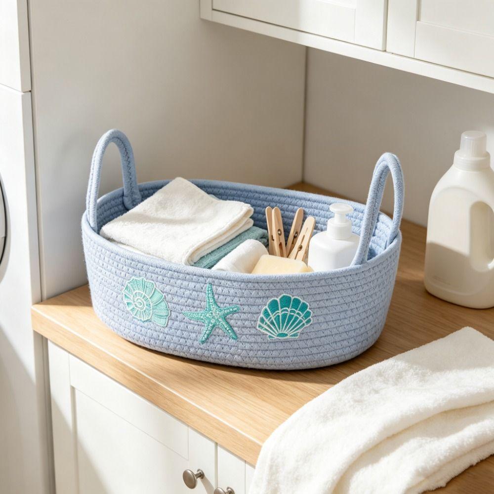 Ocean Style Woven Cotton Rope Organizer Oval Toilet Paper Basket Desktop Storage Box  Cosmetics