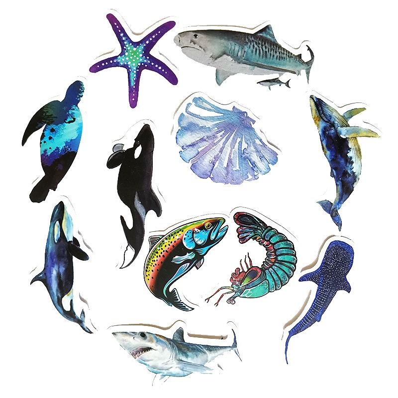 10 30 50Pcs Blue Sea Creatures Stickers Waterproof Skateboard Motorcycle Guitar Luggage Laptop Bicycle Sticker Kids Toys