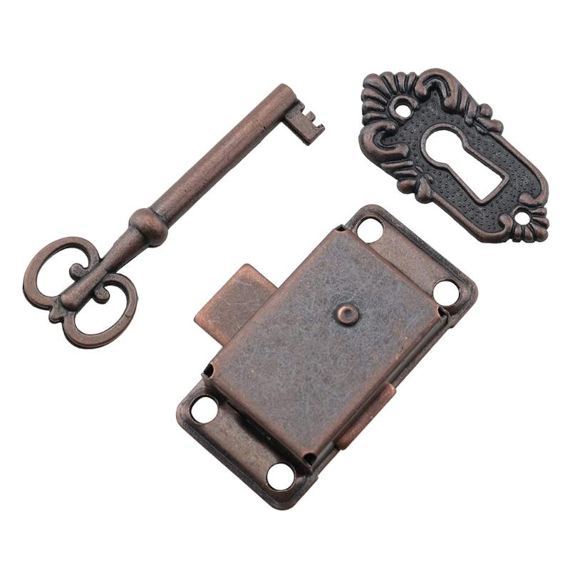 Vintage Iron Drawer Lock Flush Mount Furniture Decorative Lock with for KEY for