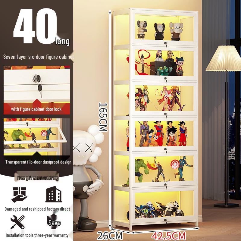 Acrylic Lockable Display Case with LED Lights for Figurines and Models, Dustproof Transparent Stand