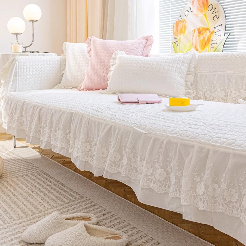 Off-white Cotton Sofa Cushion Fixed Non-slip Pure Cotton Four-season Universal Fabric Sofa Cover Cloth Towel Seat Cushion