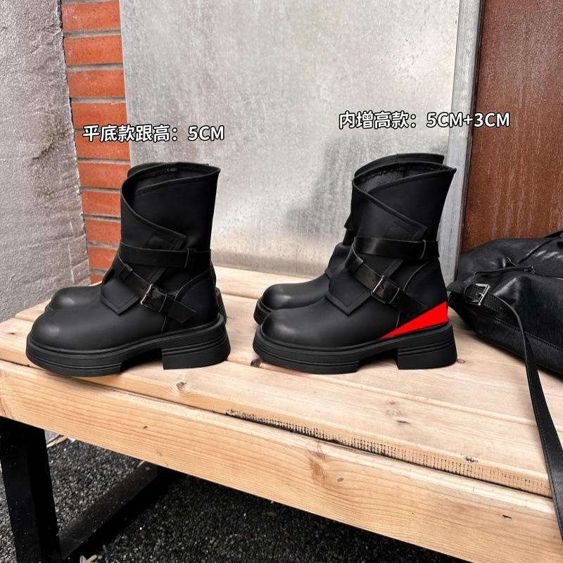 Leather side zipper platform Martin boots autumn and winter new retro thick heel western cowboy boots brown women's short boots