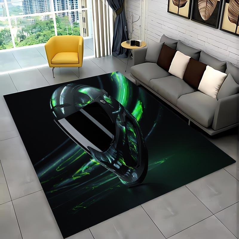 3D Printing Cool Motorcycle Helmet Carpets for Home Living Room Children's Bedroom Sofa Doormat KitchenFloor Rugs Anti-slipDecor