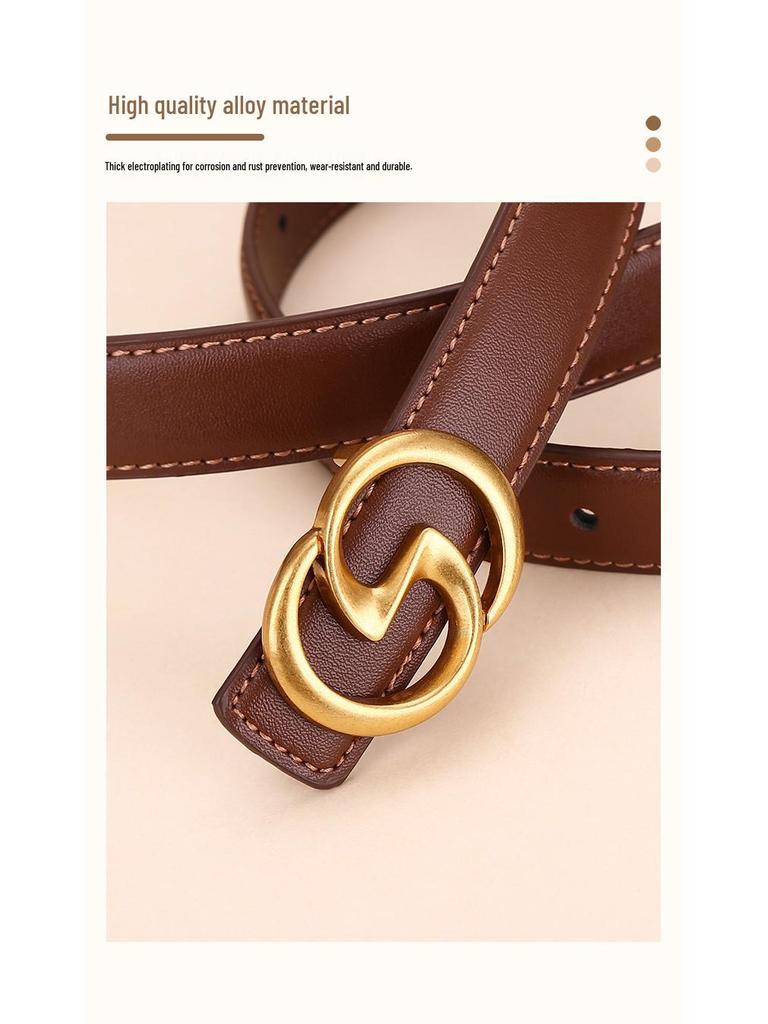 Women's Angola Red Genuine Leather Waist Belt - Fashionable, Versatile, and High-End Cowhide Accessory for Suits and Coats