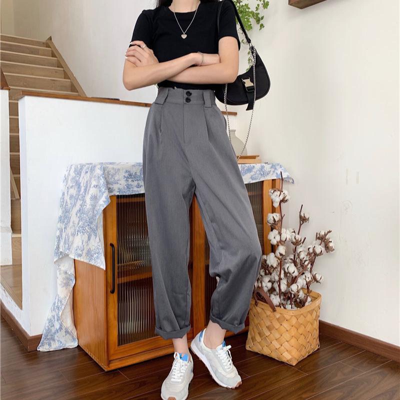 Pants Women All-match Basic Summer BF Style Minimalist Ladies Ankle-Length Trousers Wide-leg Chic Leisure Popular Womens Pant