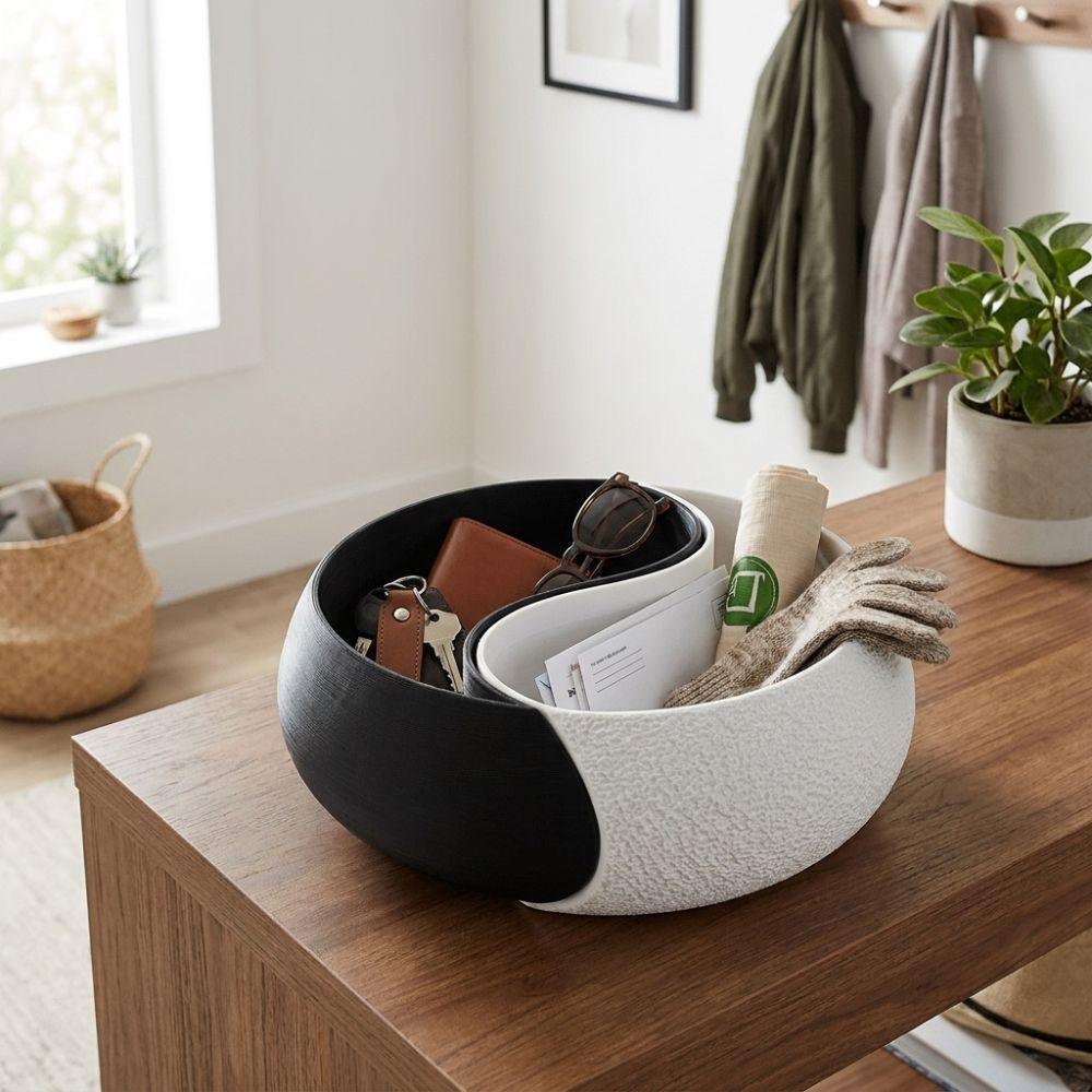 Layered Design Black and White Storage Bowl 3D Printed Trinket Dish Storage Tray Home Office Decor