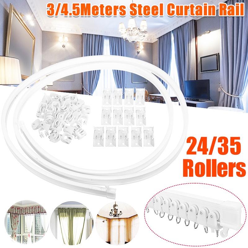 4.5m Curtain Track Rail Top Side Clamping Flexible Ceiling Mounted Straight Slide Windows Balcony Curtain Accessories