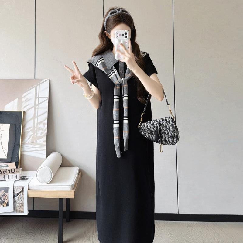2026 Summer French Chic Plus Size Knit Maternity Dress with Shawl L