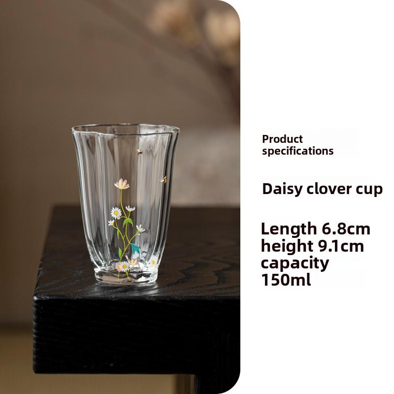 

Borosilicate Heat Resistant Glass Tea Cup Daisy Flower Design Personal Master Cup Gongfu Teaware Green Tea Drinking 150ml