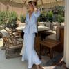 Women's Clothing Summer New Fashion Bubble Sleeves V-neck Lace-up Top High Waist Skirt Set