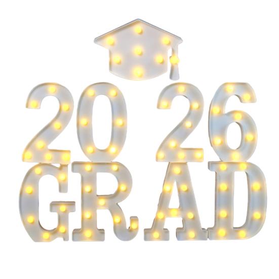 8/9 Peças 2026 Letreiro Luminoso de Letras Luz LED de Marquesina Luz de Letra Alimentada por Bateria Decoração de Festa de Formatura Jardim de Infância Ensino Médio Faculdade