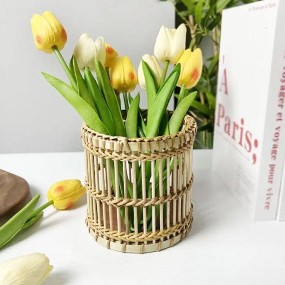 Tabletop Storage Bamboo Woven Pen Container Multi-functional Storage Basket  School