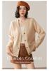 Women's V-Neck Cashmere Cardigan - 2025 Fall/Winter: Ribbed, Gentle, Slimming, Loose-Fit Short Jacket