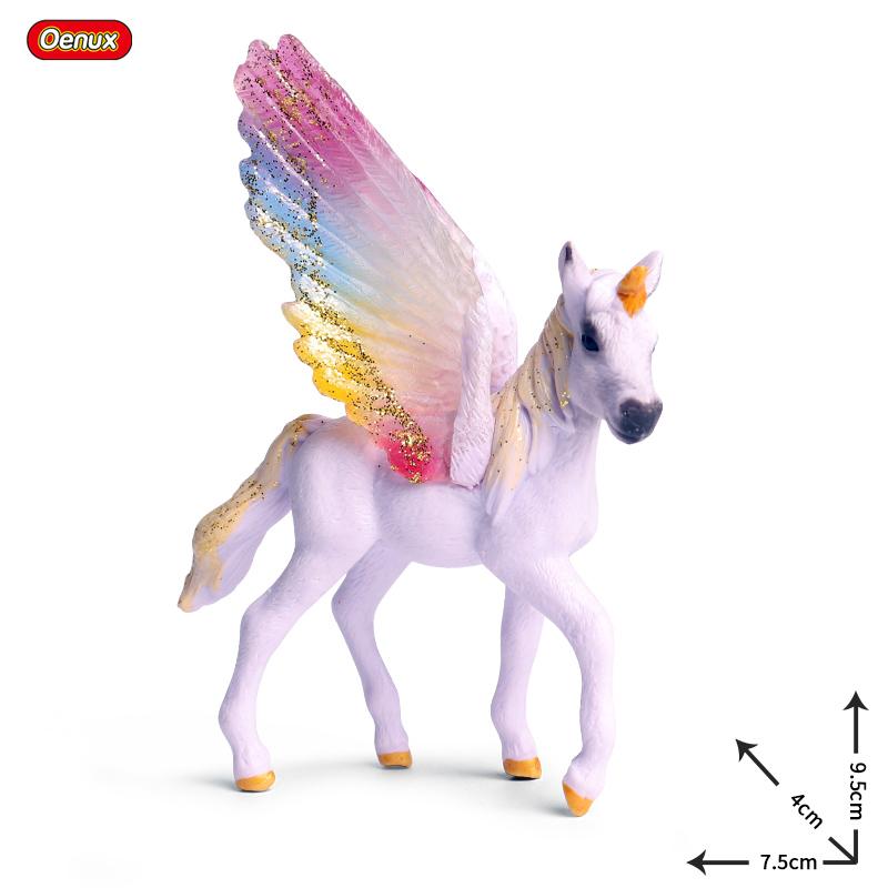 Oenux Original Genuine Fairy Tale Fly Horse Simulation Animal Mythical Elves Elf Pegasus Action Figures Model PVC Cute Kids Toy