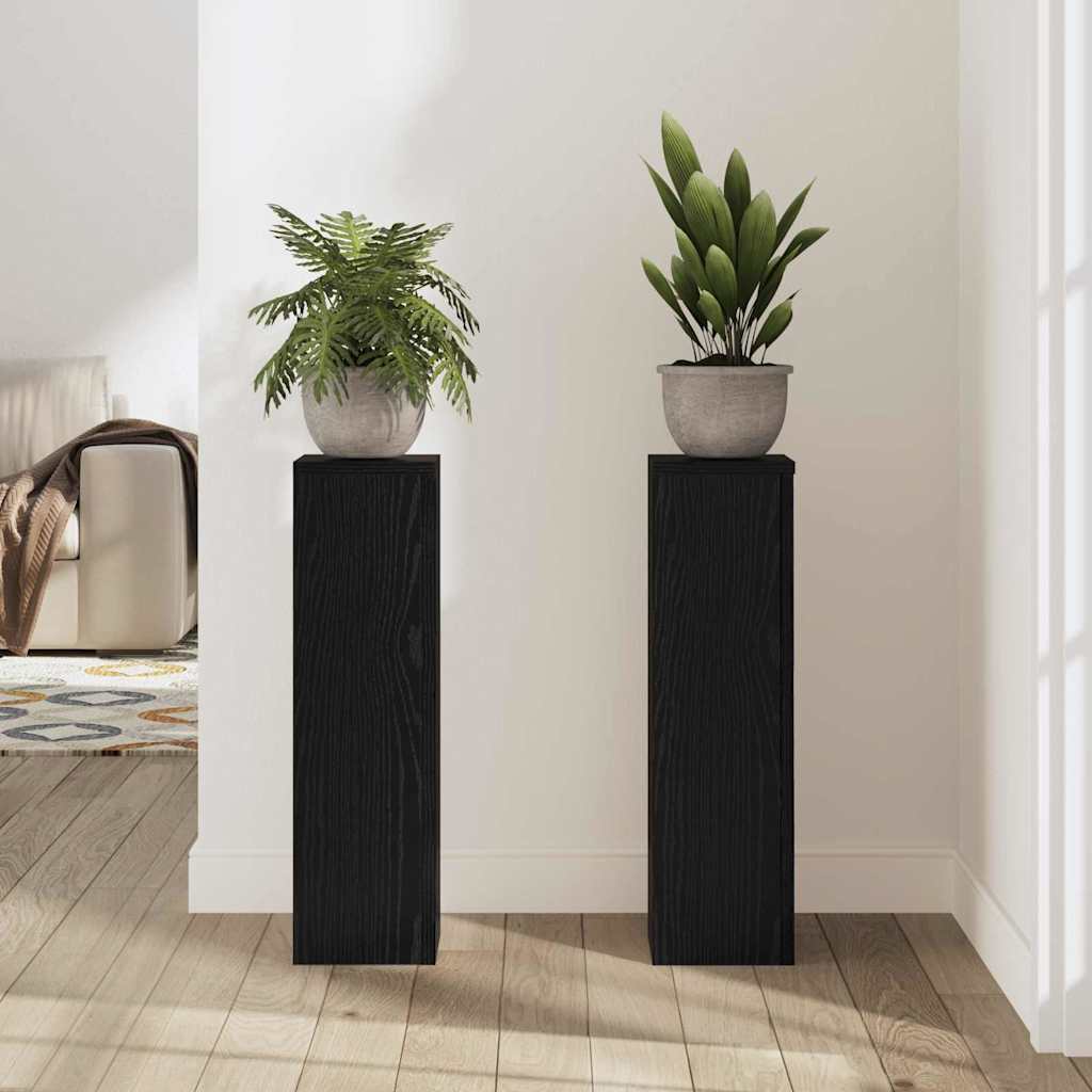 Plant Stand 2 pcs Black Oak Look 17 x 17 x 60 cm
