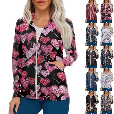 Women Long Sleeve Pattern Pocket Working Stand-up Collar Single-breasted Protective Overalls Cardigan Jacket Top