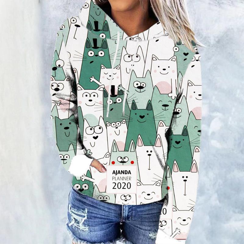 Women's Cat Cat Series Digital Trend Printed Hoodie