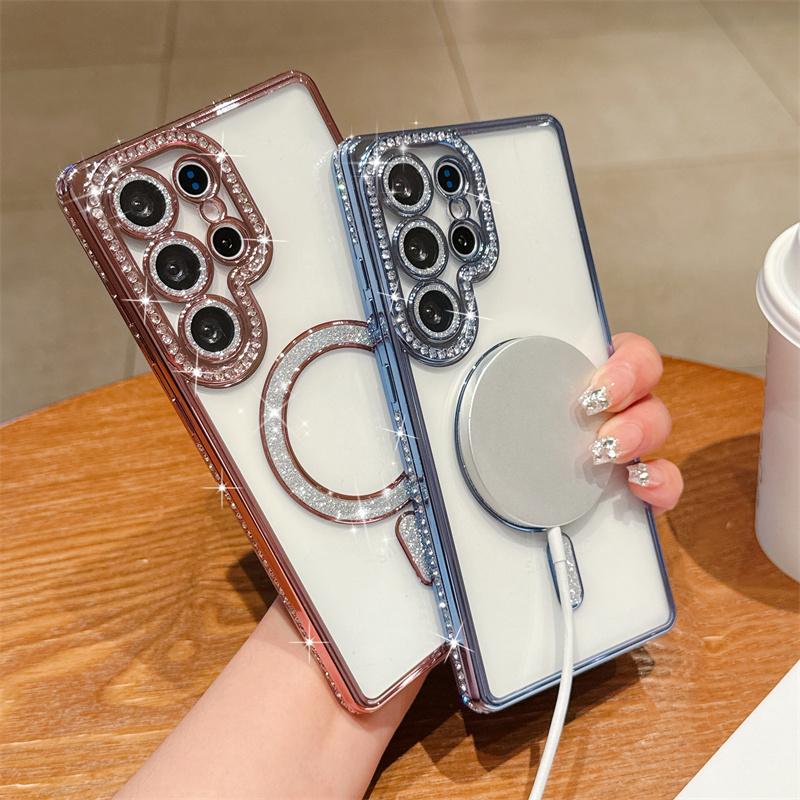 For Samsung A56 A36 A26 A16 A55 A35 A25 A15 A05 Crystal Diamond Clear Case Bling Sparkly Magsafe Magnetic Wireless Charging Case