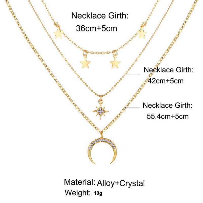 European & American Retro Star Moon Crescent Pendant Layered Necklace