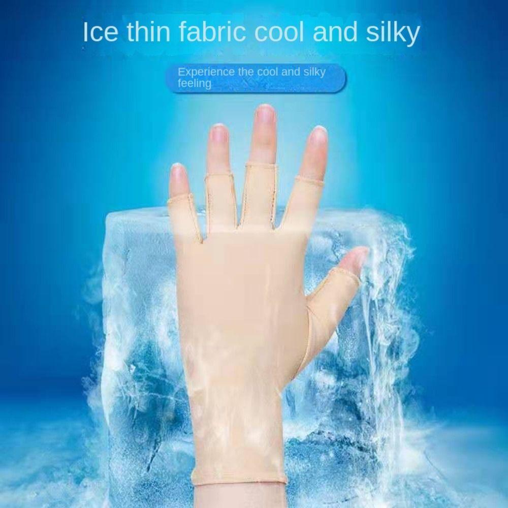 1 Pair Spandex Women Sun Protection Gloves Ice Silk Anti-ultraviolet Thin Ice Silk Gloves Thin Breathable Half Finger Gloves