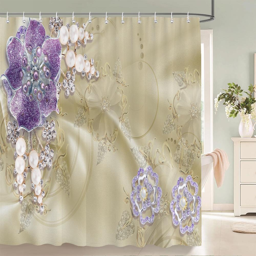3d European Style Flower Printing Bathroom Shower Curtain Polyester Waterproof Fabric Bathroom Curtain Home Decorate with Hook