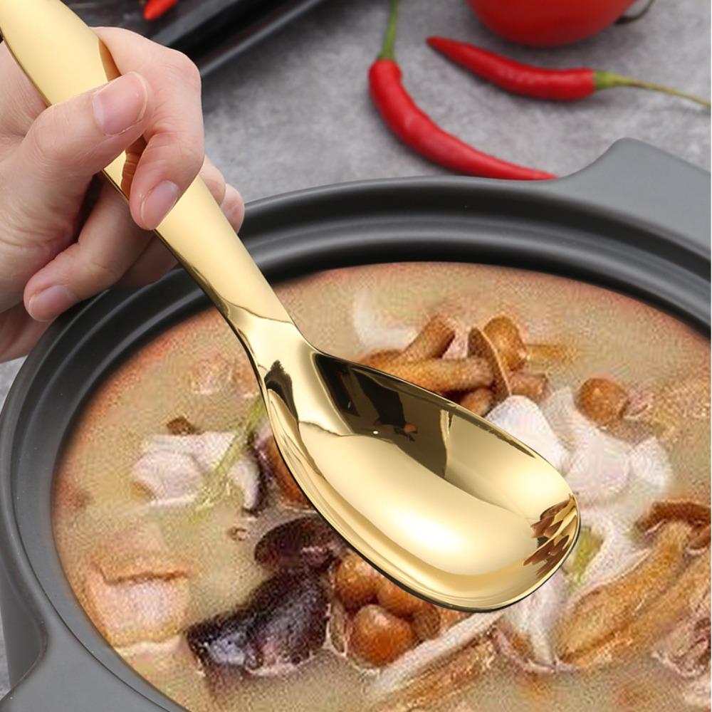 304 Stainless Steel Serving Spoon Flat Bottom Soup Spoon Shovel Rice Spoon  Kitchen