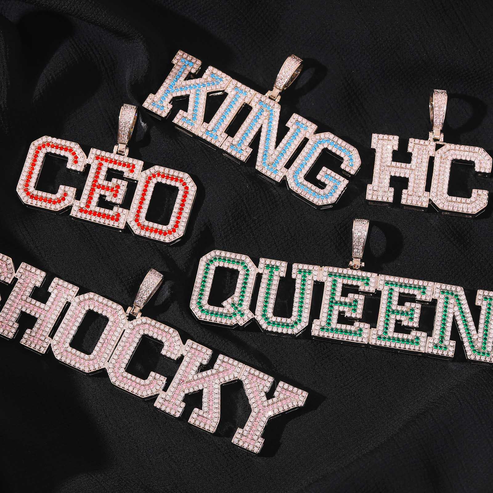 Customizable Trendy Hiphop Zircon Letter Necklace for Couples 1 letter