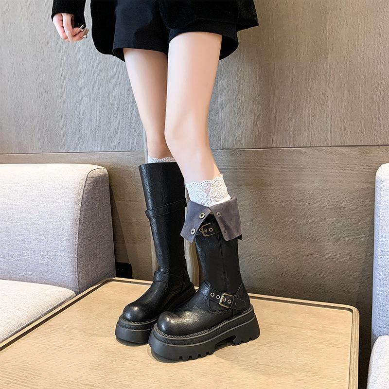Maillard brown versatile boots women's 2025 spring and summer new thick leg heightening knight boots small tall boots