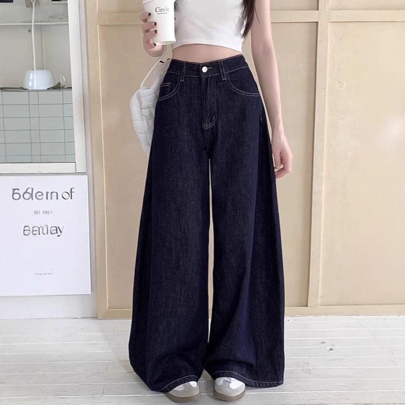 

Women s Retro High Waist Dark Blue Wide Leg Jeans 2XL