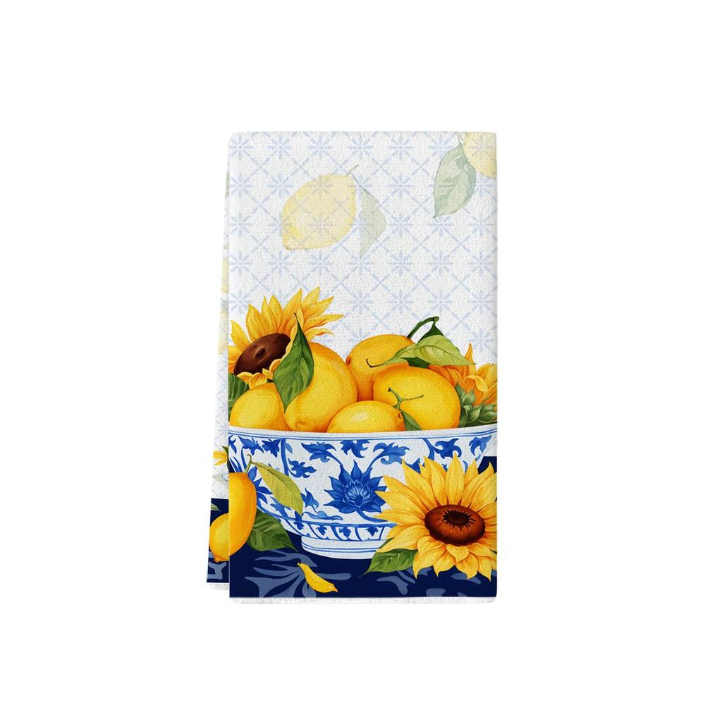 Strofinaccio da Cucina Limone Blu - Girasole ad Acquerello e Strofinaccio per Piatti in Porcellana Blu per Arredo Casa e Bagno