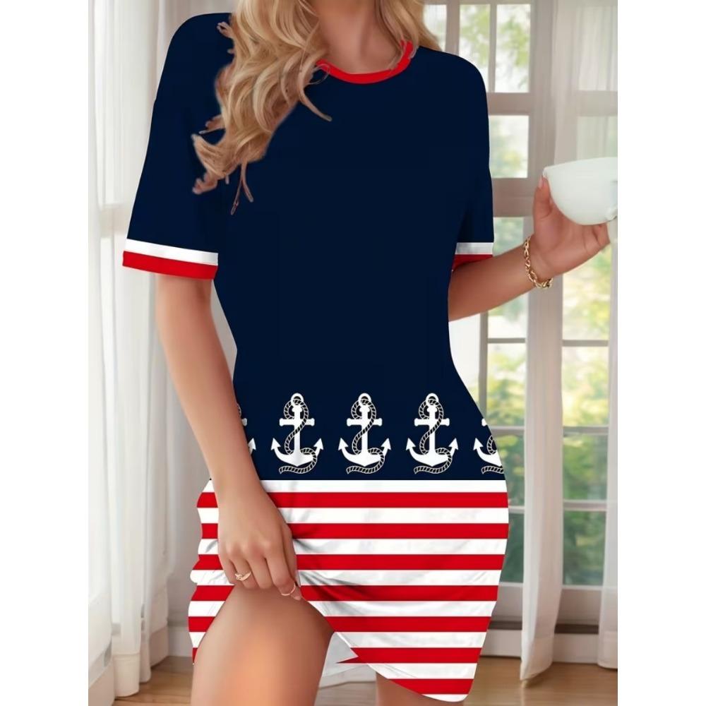 Summer Short Sleeved Dress for Women, Sexy and Elegant Dress, Round Neck Casual Loose Dress