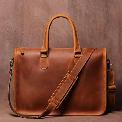 Men's Bag Crazy Horse Leather Men Briefcase for Laptop 14 Messenger Men's Leather Business Office Bag