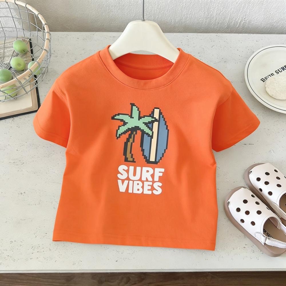 Toddler Summer Cool Cartoon T Shirt Boys Girls  Short Sleeve Tee Trendy Lion Duck Tomato Surf Pizza Cat Print Kids Cloth