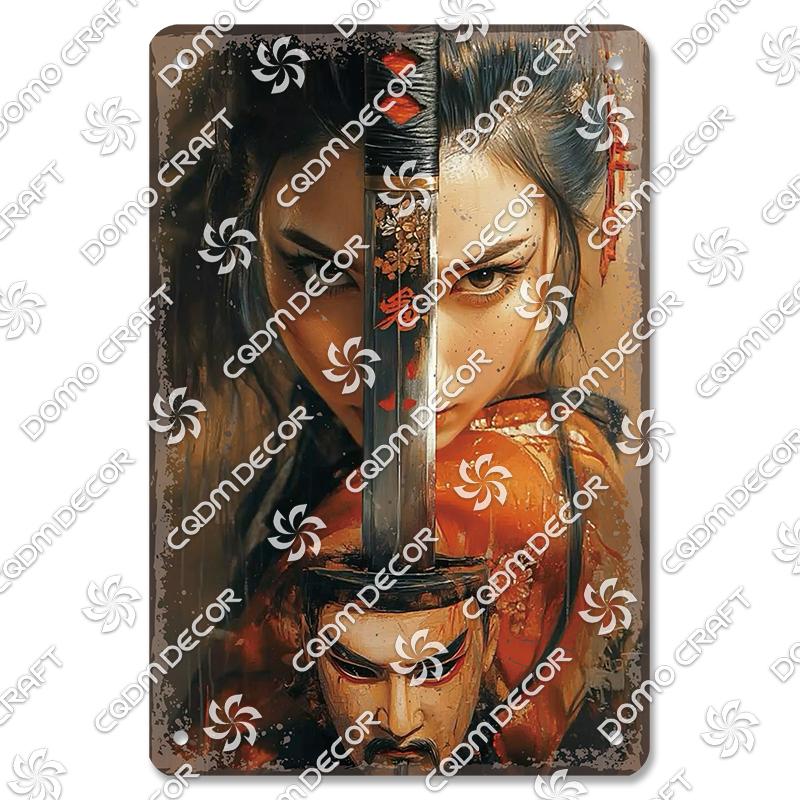 Retro Japanischer Stil Poster Metall Blechschilder Kimono Schönheiten Japanischer Samurai Vintage Metallplatte Wanddeko Club Bar Man Cave