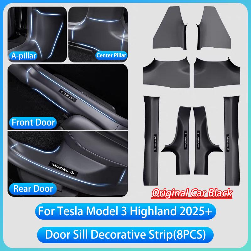 Pro Tesla Model 3 Highland 2025 Launch ABS Přední Zadní Lišta Prahu Dveří Prahová Lišta Ochranný Panel Proti Kopnutí Vodotěsná Podložka