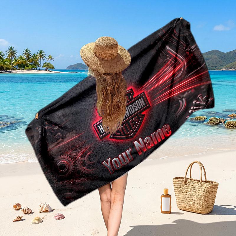 Asciugamano da Spiaggia Harley-Davidson con Testo Nome Personalizzato, Asciugamano Morbido Assorbente per Spiaggia Piscina Viaggio Regalo Personale