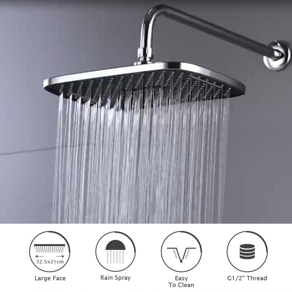 New Bathroom ABS Plastic Waterfall Top Ceiling Overhead Shower Head 3 Sprayers Rain Showerheads Rainfall Shower for Bathroom