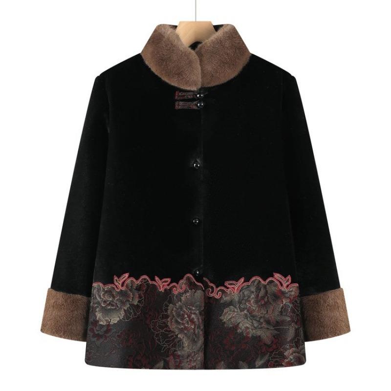 

Осенне-зимняя стеганая куртка для женщин среднего возраста с бархатной подкладкой для тепла, новая зимняя одежда для пожилых, пожилая женщина 5XL [recommended 150-80kg] чёрный