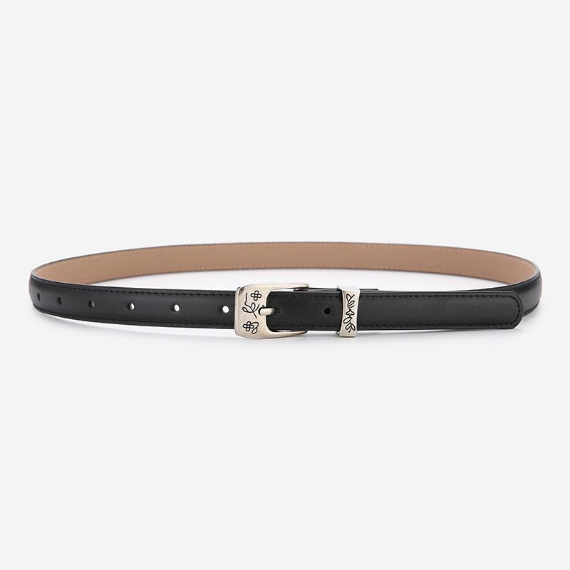 Elegant Women's Two-Layer Genuine Cowhide Leather Belt with Retro Silver Pin Buckle - Thin Decorative Accessory for Pants