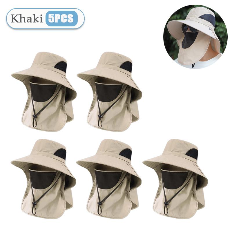 1-10PCS Sun Protection Hat with Face Veil Neck Flap Mosquito Proof Fishing Cap Outdoor UV Wide Brim Fisherman