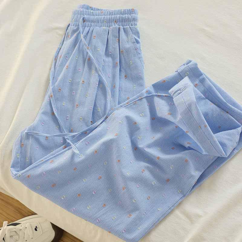 

Petite Blue Dopamine Polka Dot Wide-Leg Pants - Women s Summer Casual Loose Fit M (recommended 96-105 jin)