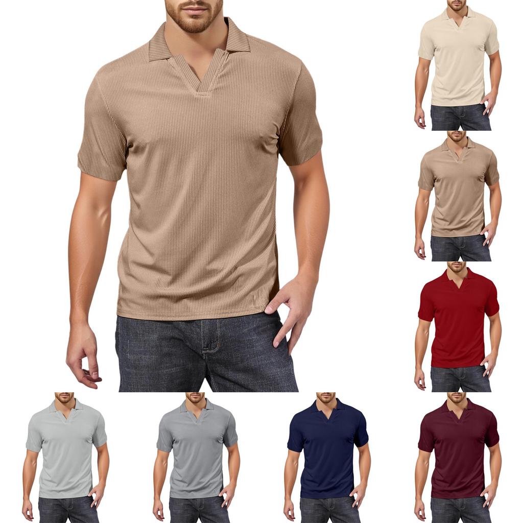 Men's V-neck Short-sleeved Top Textured Collar Golf T-shirt